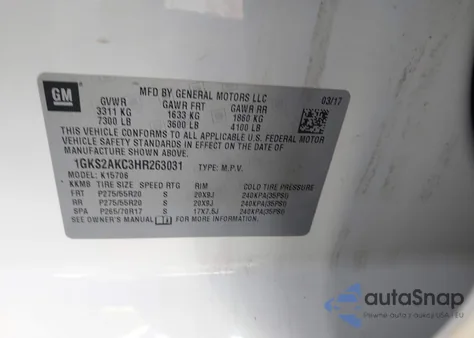 2017 GMC Yukon Sle из США, поврежденный, VIN 1GKS2AKC3HR263031